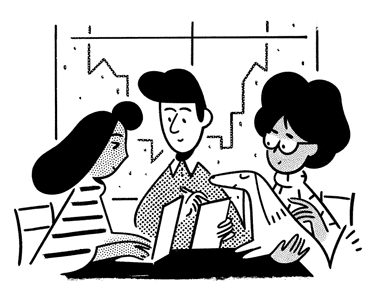 Notion 应用中的插图：一张桌子周围的人物