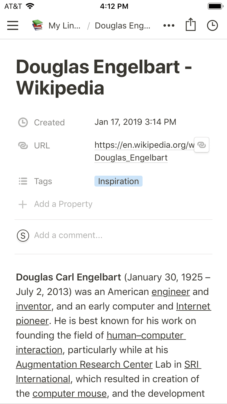 共享到一个带有属性的Notion文档的链接的屏幕截图