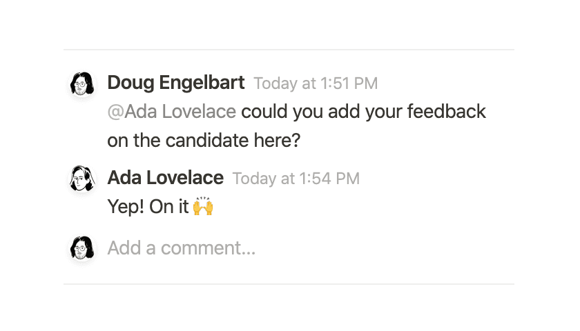 显示两个Notion用户间评论会话的屏幕截图