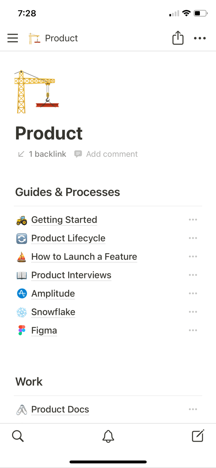Notion 的移动应用程序的屏幕截图