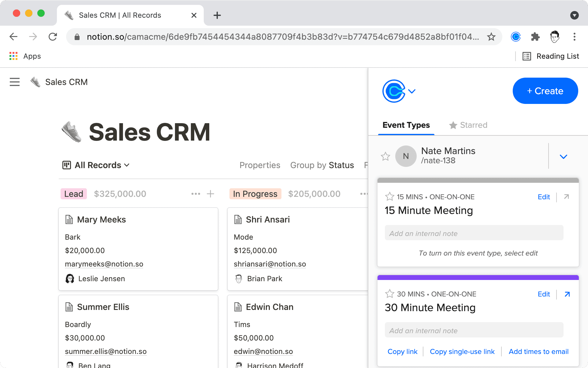 A chrome window with a calendly plug in