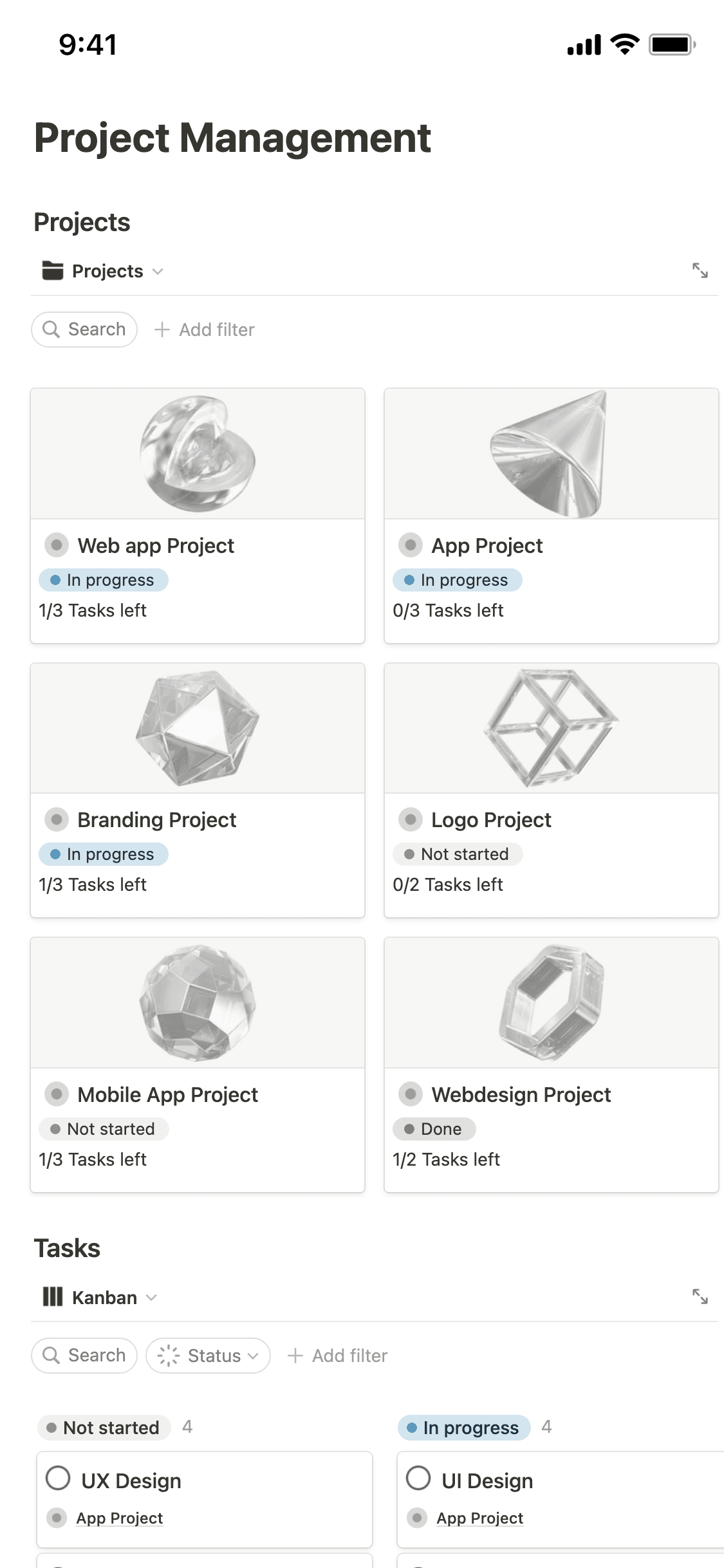Notion 的移动应用程序的屏幕截图